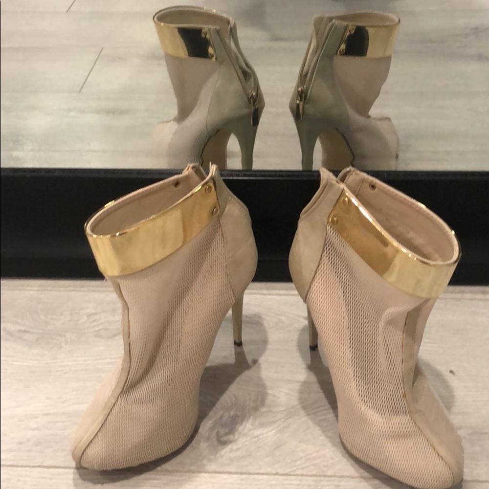 Cream and gold caged heel booties